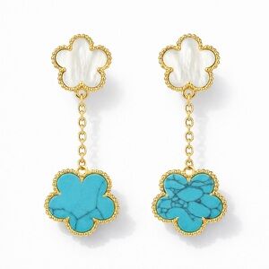 ⚜️ Gold and Turquoise Flower Drop Earrings